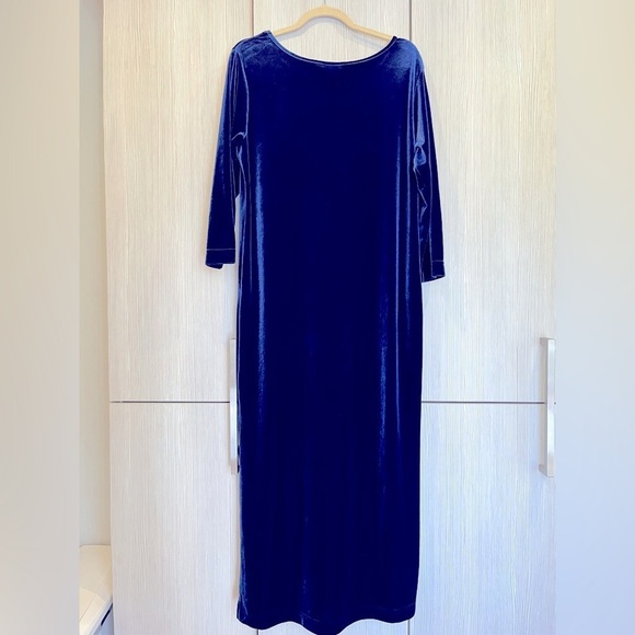 VINTAGE Talbots | Blue Velvet Maxi Gown Long Sleeve Slit |‎ Women's Size Medium - Picture 3 of 9